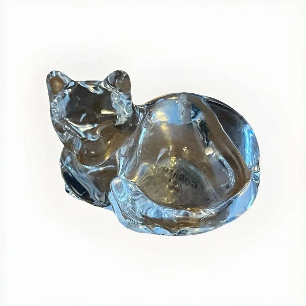 Gorham Crystal Cat Salt Shaker Figurine Clear Glass MCM‎ Cat Lover Gift Unique